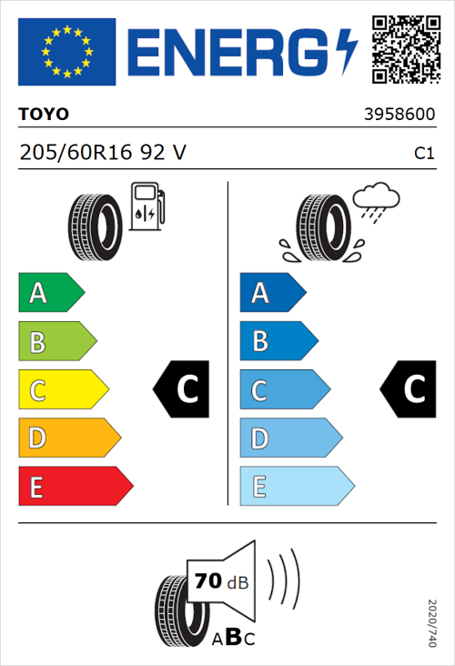 Tyre Label for Toyo NanoEnergy 205/60R16 92V
