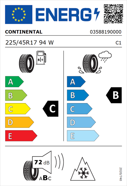 Tyre Label for Continental AllSeasonContact 225/45R17 94W