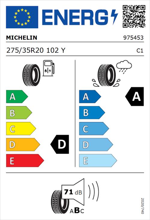 Tyre Label for Michelin Pilot Super Sport 275/35R20 102Y