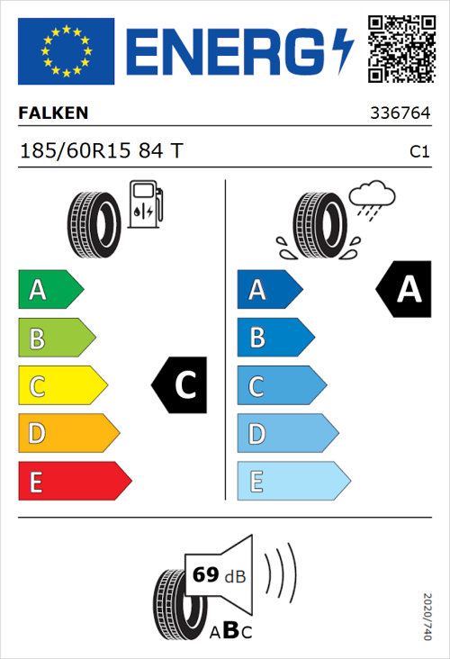 Tyre Label for Falken Sincera-SN110 185/60R15 84T