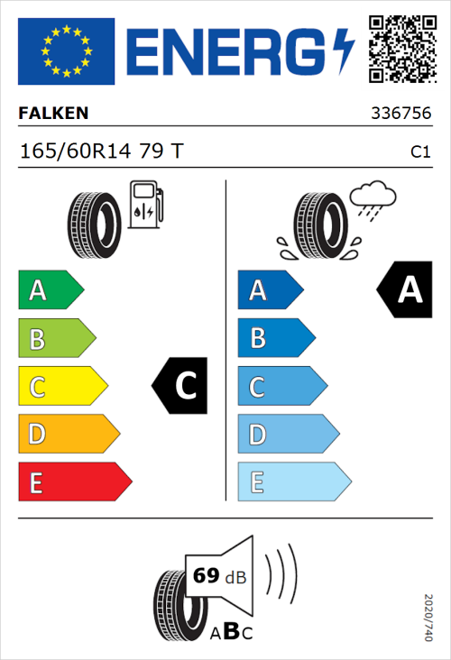 Tyre Label for Falken Sincera-SN110 165/60R14 79T