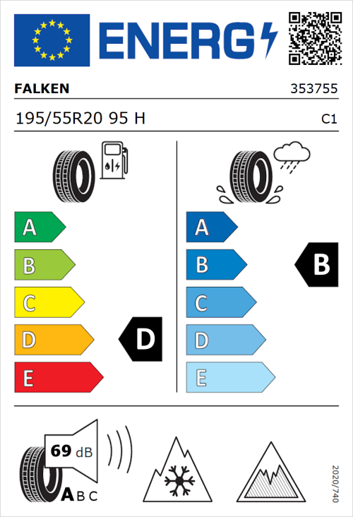 Tyre Label for Falken Eurowinter HS02 195/55R20 95H
