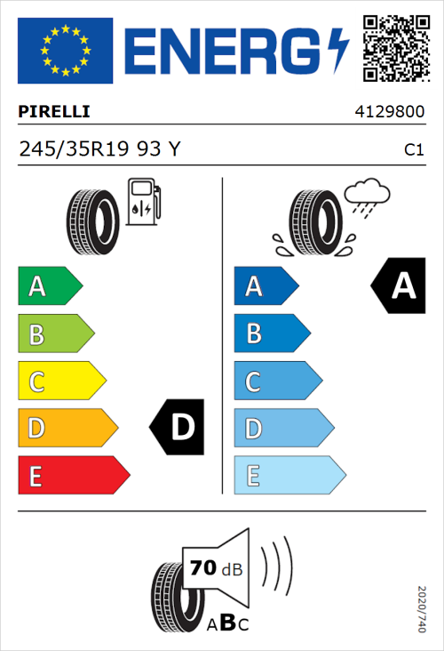 Tyre Label for Pirelli P Zero Corsa 245/35R19 93Y