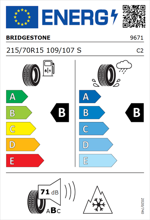 Tyre Label for Bridgestone Duravis R660 215/70R15 109/107S
