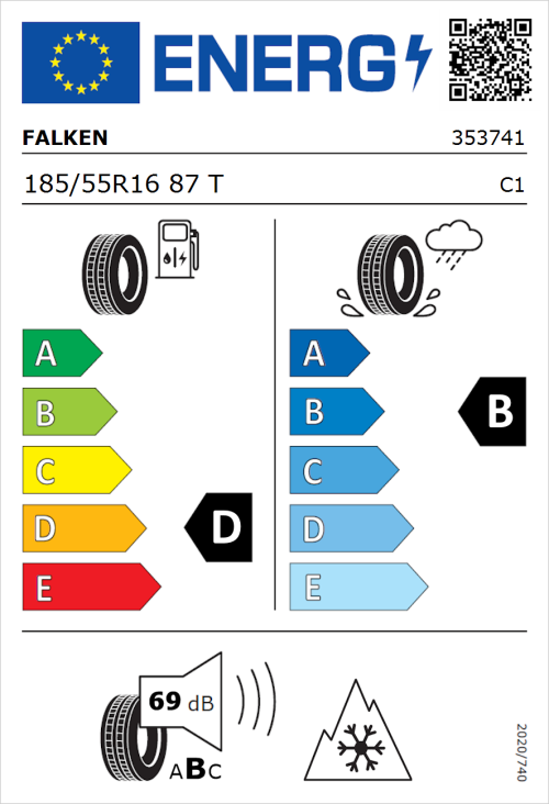 Tyre Label for Falken Eurowinter HS02 185/55R16 87T