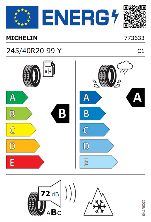 Tyre Label for Michelin CrossClimate 3 245/40R20 99Y