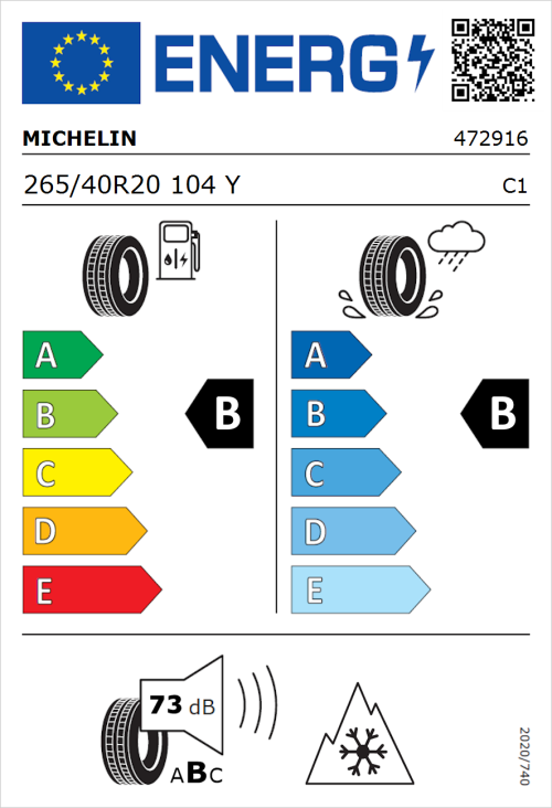 Tyre Label for Michelin CrossClimate 3 265/40R20 104Y