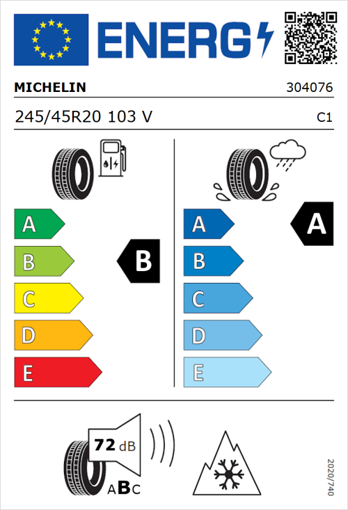 Tyre Label for Michelin CrossClimate 3 245/45R20 103V
