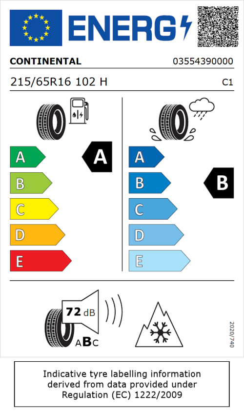 Tyre Label for Continental AllSeasonContact 215/65R16 102H