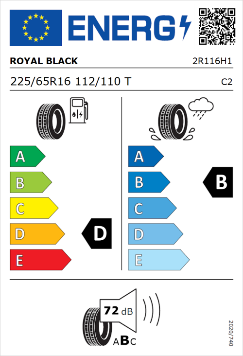 Tyre Label for Royal Black Commercial 225/65R16 112/110T