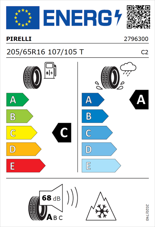 Tyre Label for Pirelli Carrier All Season 205/65R16 107/105T